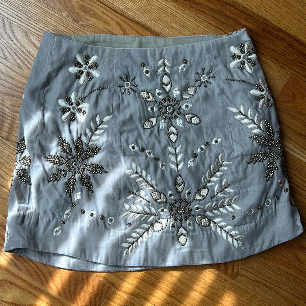 Free People silver embroidered mini skirt